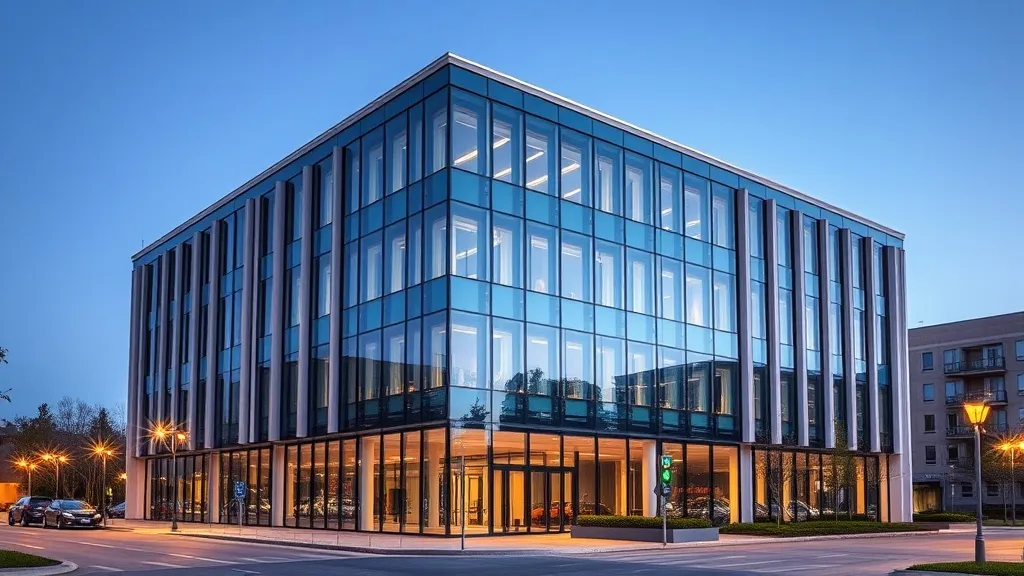 A modern office building in Pecs, Hungary, with clean archit